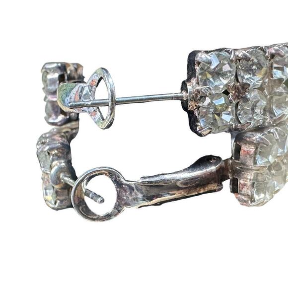 Vtg Hoop Earrings Statement double row crystals//pierced cocktail wedding 1.4" - Picture 2 of 6